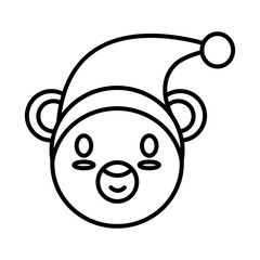 happy merry christmas elf head line style icon vector illustration design