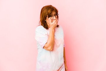 Senior caucasian woman isolated scared and afraid.
