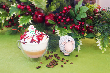 new year cocktail with decorations on the table.