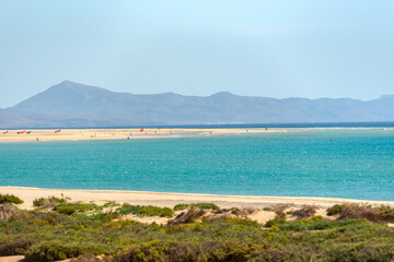 View at Playa de Sotavento, Fuerteventura in Spain in summer