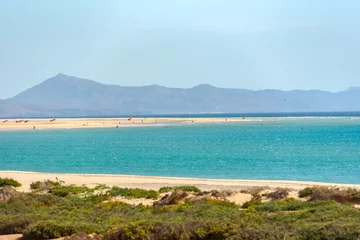 Crédence de cuisine en verre imprimé Plage de Sotavento, Fuerteventura, Îles Canaries Voir à Playa de Sotavento, Fuerteventura en Espagne en été