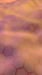 Colorful honeycomb with a gradient color on a light background. Perspective view on polygon look like honeycomb. Wavy surface. Isometric geometry. 3D illustration