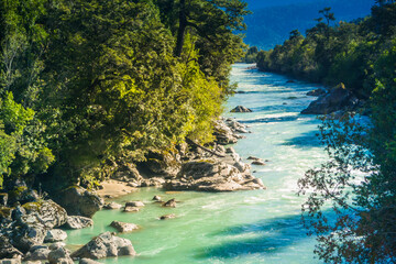 White river at Hornopirén, Hualaihué, Los Lagos, Chile.