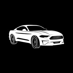 White sports car drawing on black. Vector