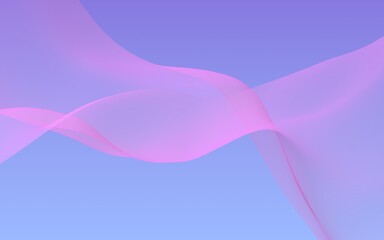 Pink wave on blue sky abstract background. Fluttering pink scarf. Waving on wind pink fabric. 3D illustration