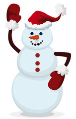 Isolated Cute Snowman with Santa's Hat and Gloves, Vector Illustration