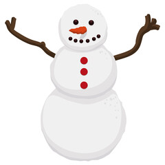 Isolated Snowman with Branches like Arms, Buttons and Carrot, Vector Illustration
