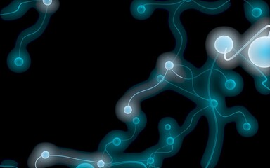 Neural network. Social network. Futuristic dna, deoxyribonucleic acid. Abstract molecule, cell illustration, mycelium. Dark background. 3D illustration