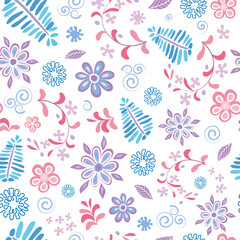 Seamless pattern with spring flowers and leaves