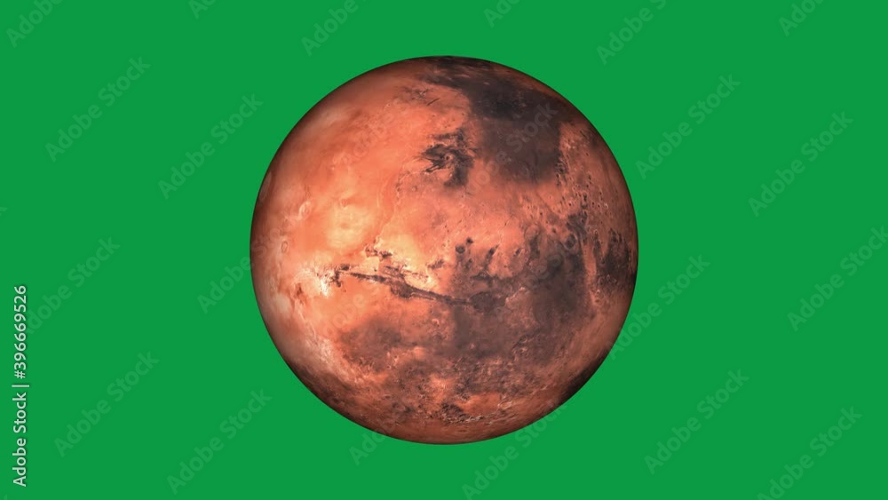 Wall mural beautiful planet of mars animation in green screen. close to the world, mars is rotating. milky way 