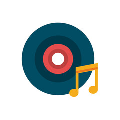 vinyl disk and music note flat style icon