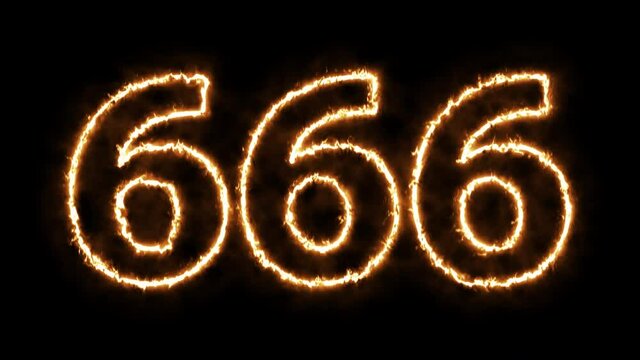 number 666 on fire loop animation. flame video 4K