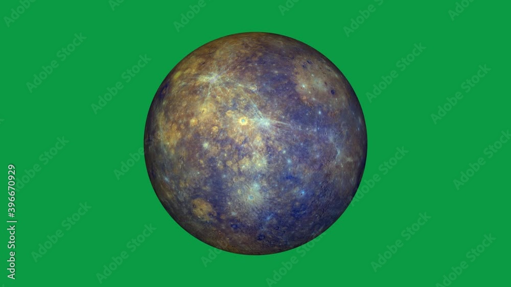 Wall mural planet of mercury is rotating in green screen. loop video