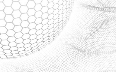 Abstract landscape on a white background with white honeycomb sphere. Cyberspace grid. hi tech network. 3d illustration