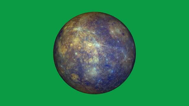 Planet of mercury is rotating in green screen. Loop video