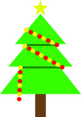Fototapeta premium Simple cartoon hand drawn vector Christmas tree with ornaments