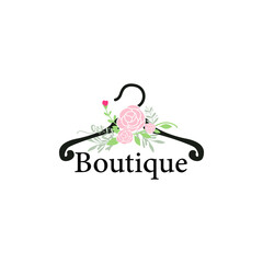 Coat hanger concept with flowers for a boutique logo template.