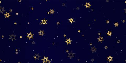 Gold Falling Snowflakes seamless pattern.