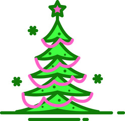 Simple cartoon hand drawn vector Christmas tree with ornaments