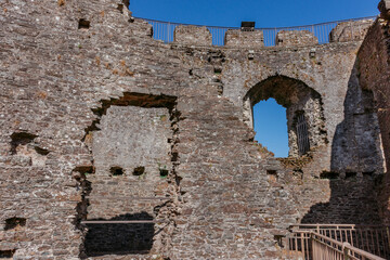 Inside Restormel castle at Lostwithiel in Cornwall