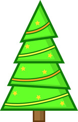 Simple cartoon hand drawn vector Christmas tree with ornaments