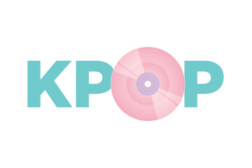 KPOP Vinyl Logo, Kpop Text, Korean Music, K-POP Branding, Vinyl LP Icon, Vector Illustration Background