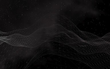 Black abstract background. Hi tech network. Cyberspace grid. Outer space. Starry outer space texture. 3D illustration