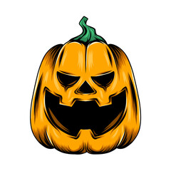 The monster yellow pumpkin with the big laugh and the triangle nose