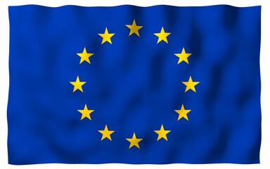 Slightly waving flag of the European Union isolated on white background, 3D rendering. Symbol of Europe. 3D illustration