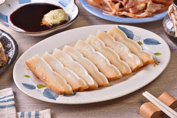 Freshly smoked shark on plate