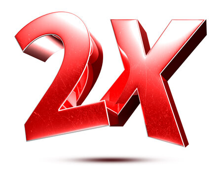 2x red isolated on white background illustration 3D rendering with clipping path.