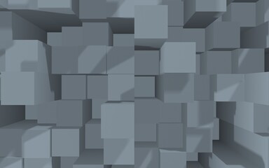 Fototapeta na wymiar Abstract gray elegant cube geometric background. Chaotically advanced rectangular bars. 3D Rendering, 3D illustration