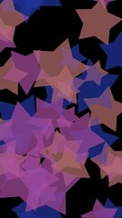 Multicolored translucent stars on a dark background. Vertical image orientation. 3D illustration