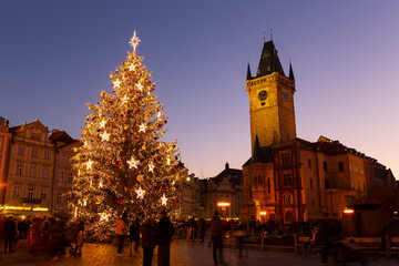 Christmas Mood on the night Old Town Square, Prague, Czech Republic