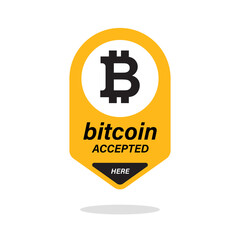 Bitcoin accepted here sign isolated on white background vector illustration.