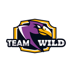 hawk head animal emblem icon with team wild lettering