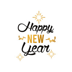 happy new year lettering card with snowflakes