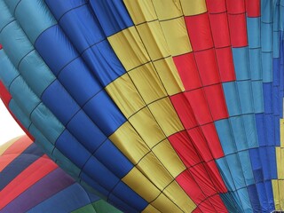 Close up of inflating air into colorful hot air balloon