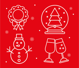 bundle of four christmas set icons vector illustration design