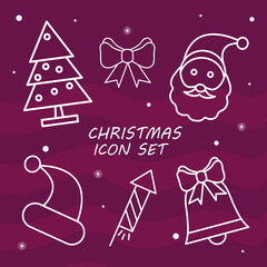 bundle of six christmas set icons with lettering vector illustration design