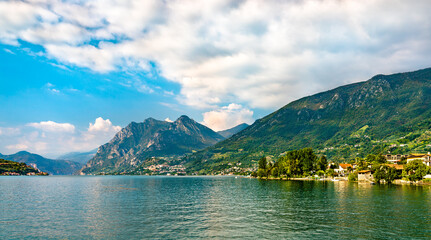 Fototapeta na wymiar View of Lake Iseo in Lombardy, Italy
