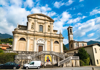 Fototapeta na wymiar Saint Zenone Church in Sale Marasino at Lake Iseo in Italy