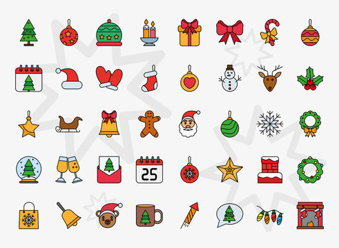 bundle of fourty christmas set line and fill icons vector illustration design