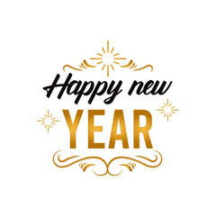 happy new year lettering card in golden frame