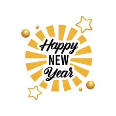 Fototapeta na wymiar happy new year lettering card with golden stars