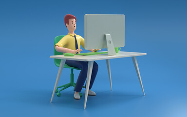 Fototapeta premium People working with computer at office,business, people and technology concept,3d rendering,conceptual image