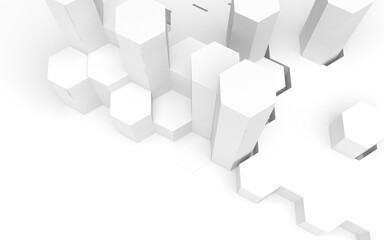 White abstract background with honeycomb. Hexagon bars isolated on white backdrop. 3D illustration