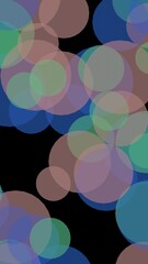 Multicolored translucent circles on a dark background. 3D illustration