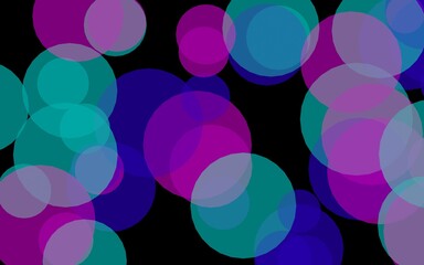 Multicolored translucent circles on a dark background. Pink tones. 3D illustration