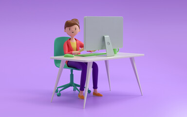 Fototapeta premium People working with computer at office,business, people and technology concept,3d rendering,conceptual image